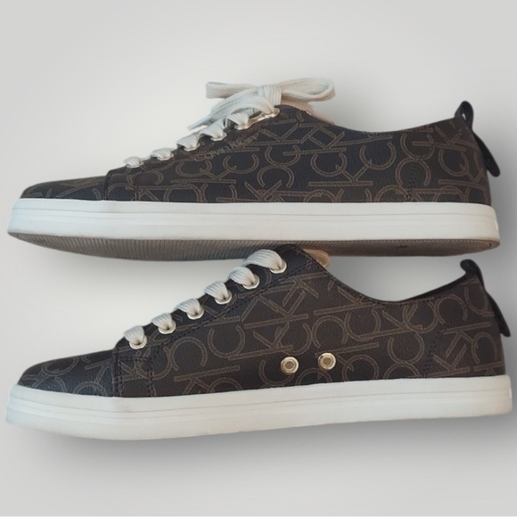 Calvin Klein 10 Michaela monogram sneakers brown and gold tone vegan leather crm - Picture 10 of 12